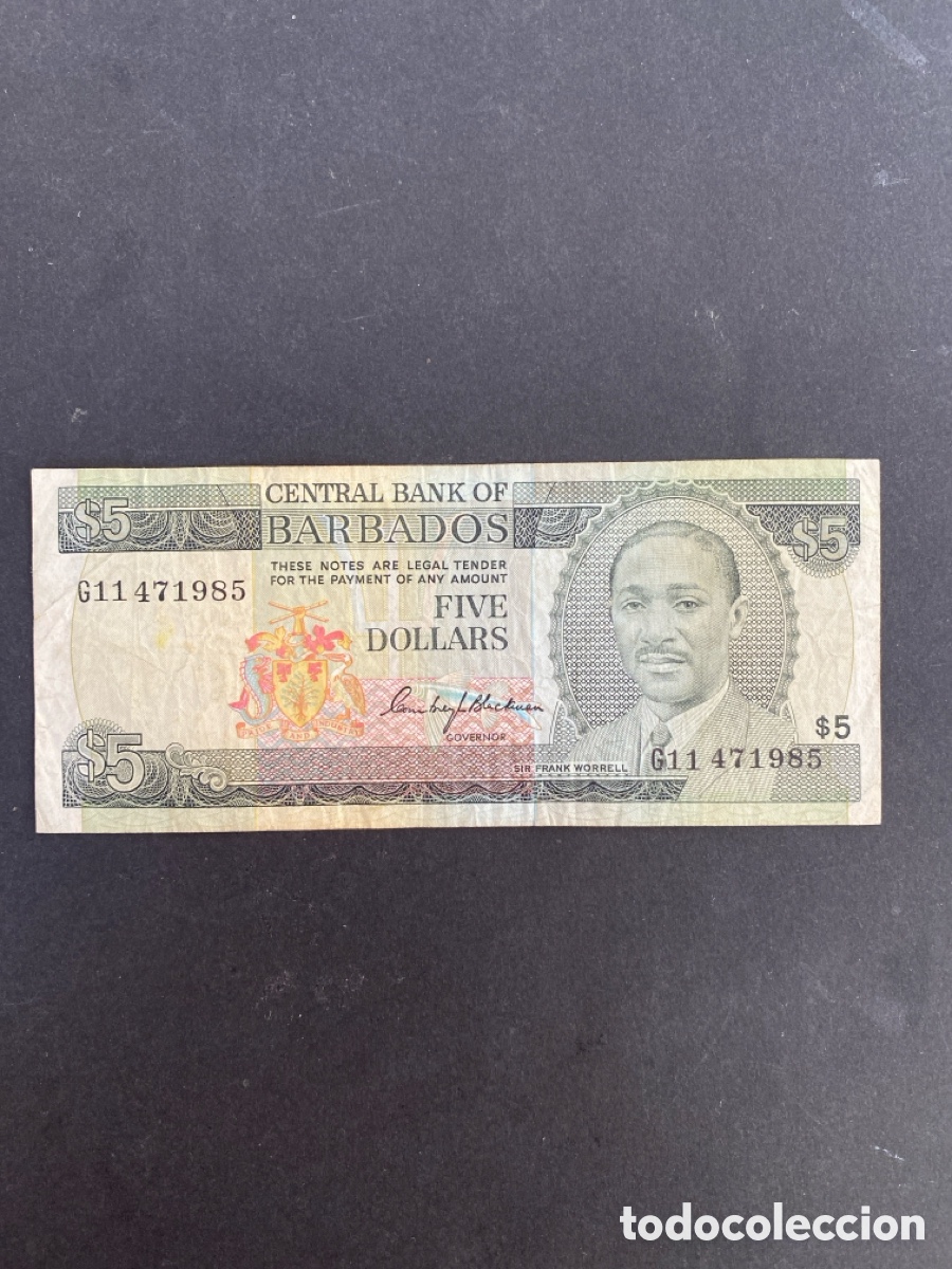 Billetes extranjeros: Billete de Barbados 5 dollars - Foto 1