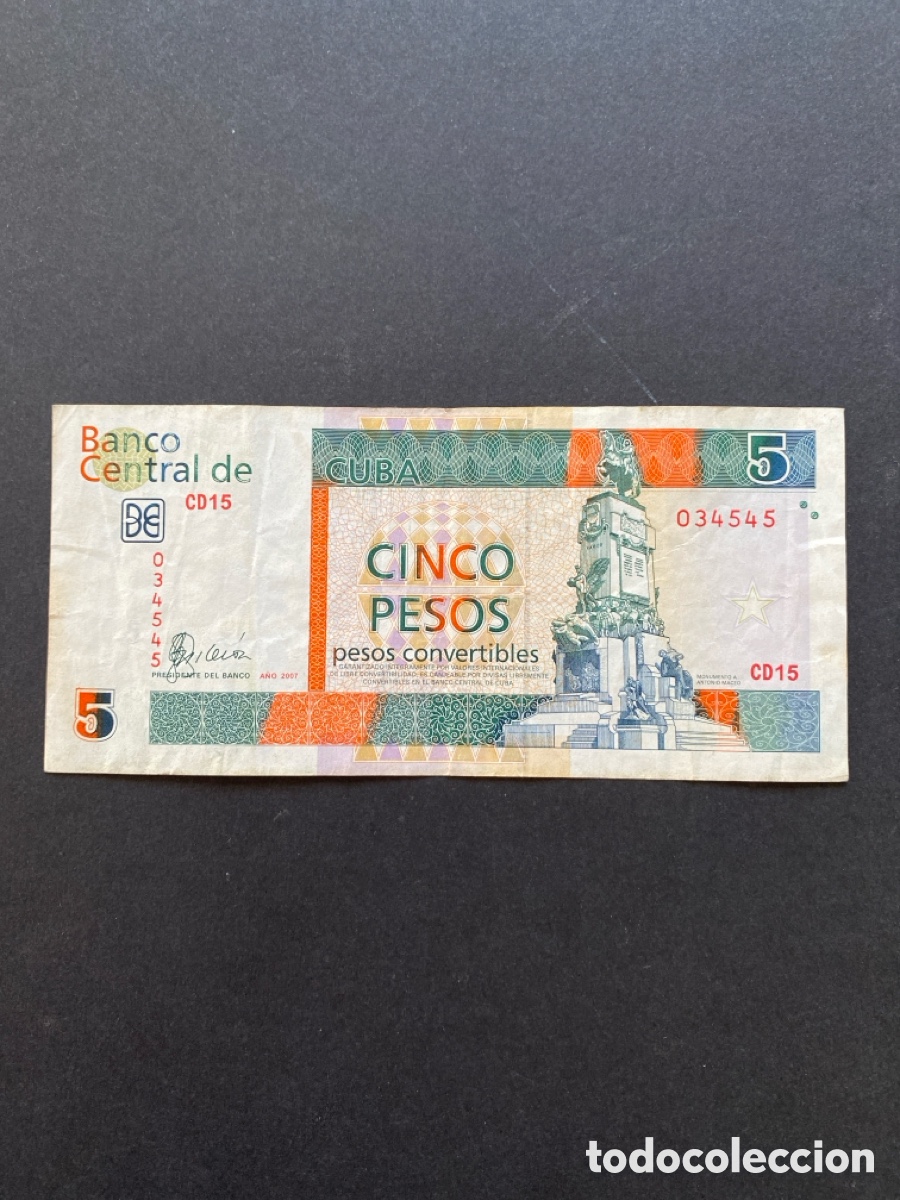 Billetes extranjeros: Billete de Cuba 5 pesos - Foto 1