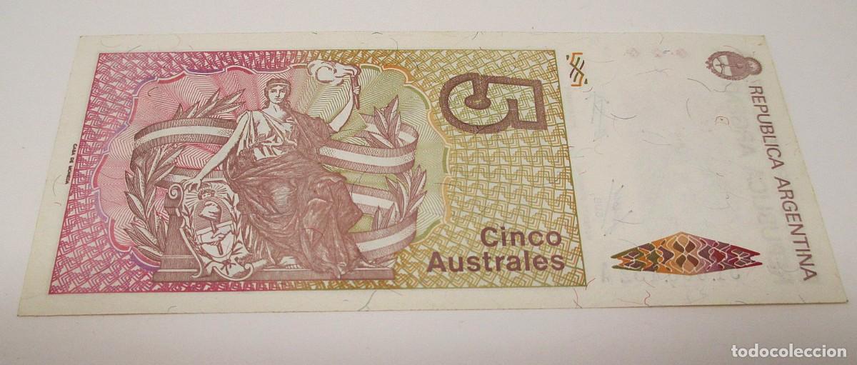 Billetes extranjeros: Billete de la Rep. Argentina de 5 Australes - Foto 3