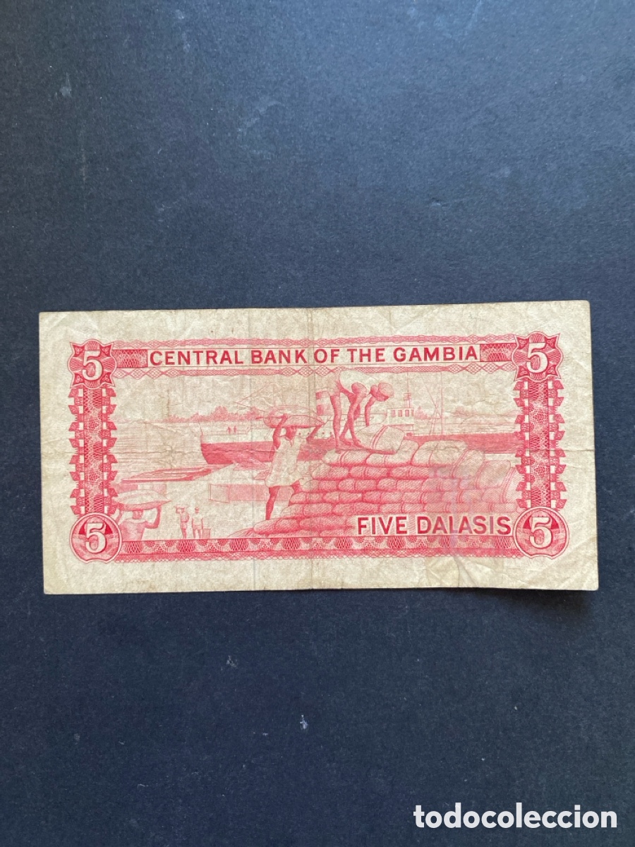 Billetes extranjeros: Billete de Gambia 5 da&ntilde;ados - Foto 2