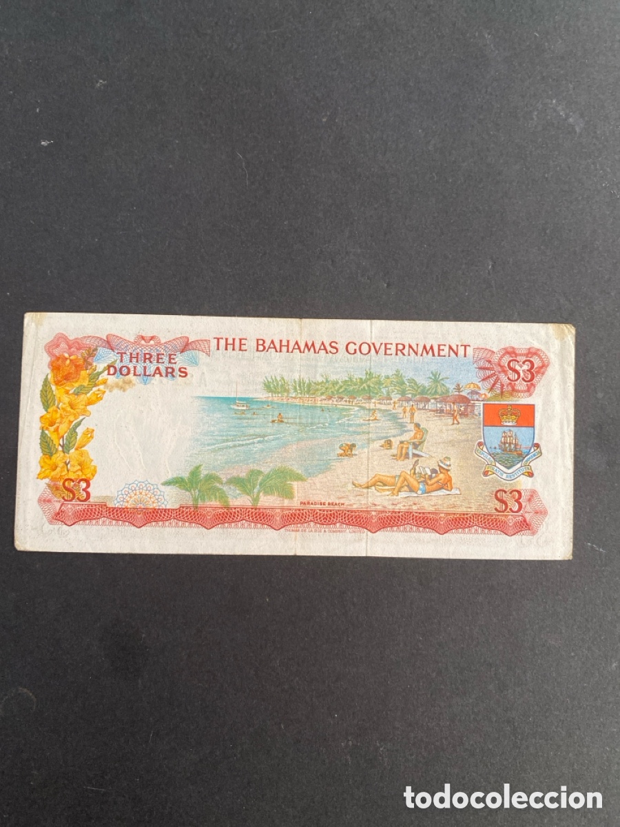 Billetes extranjeros: Billete de Bahamas 3 dollars - Foto 2