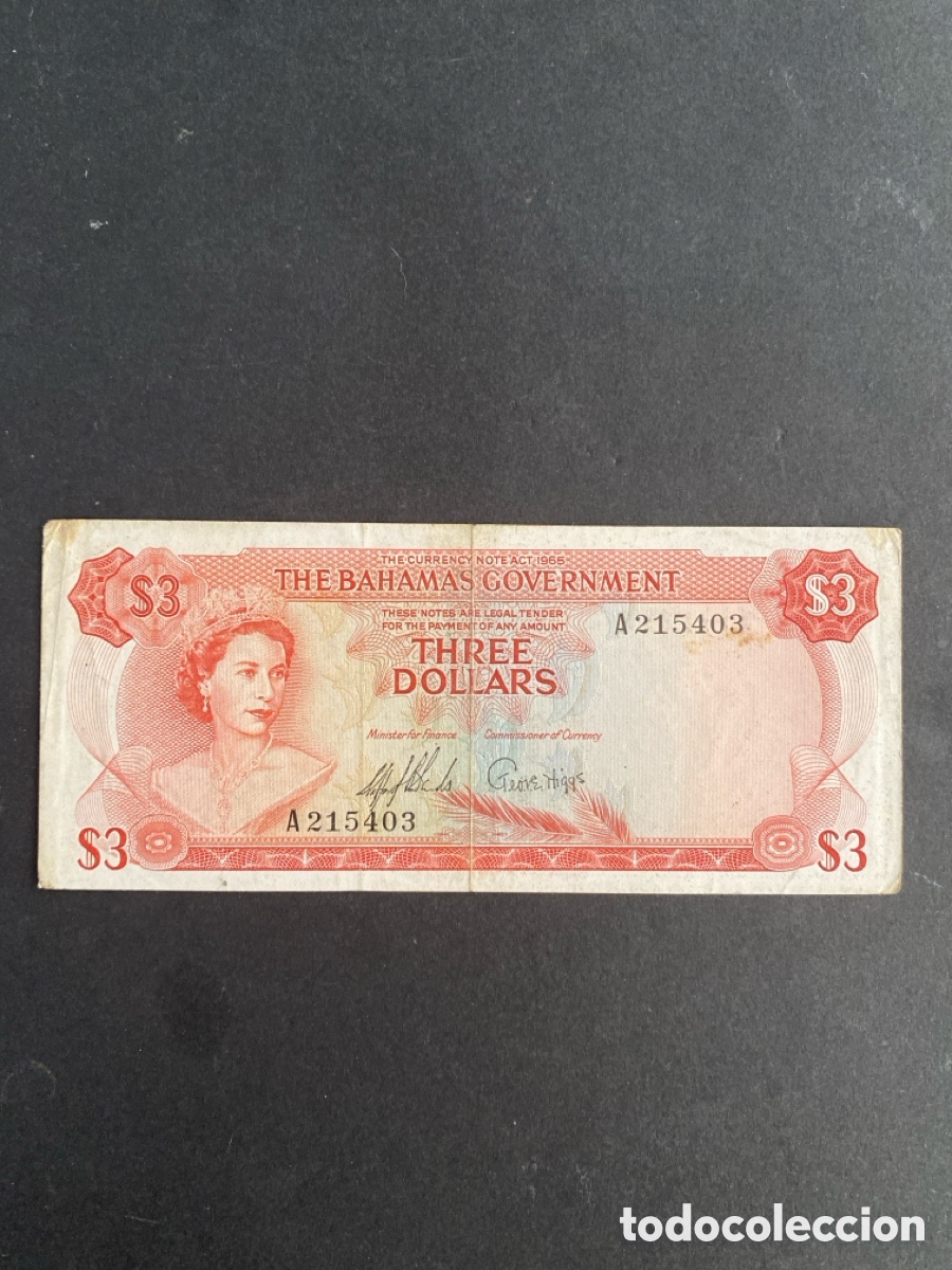 Billetes extranjeros: Billete de Bahamas 3 dollars - Foto 1