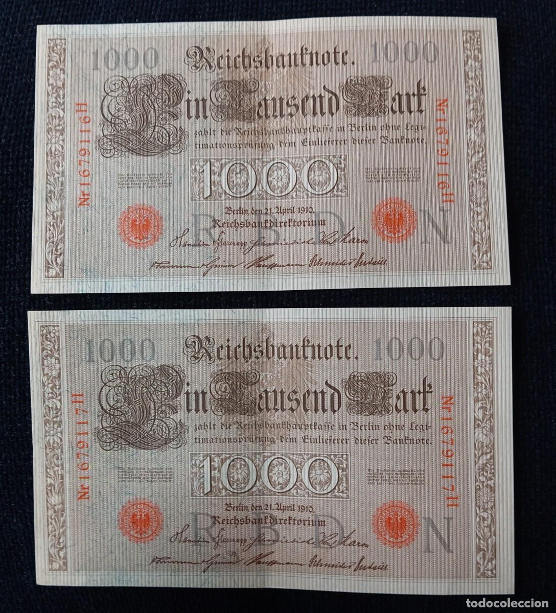 Billetes extranjeros: Pareja correlativa 1000 marcos 1910 pick 44B (EBC)