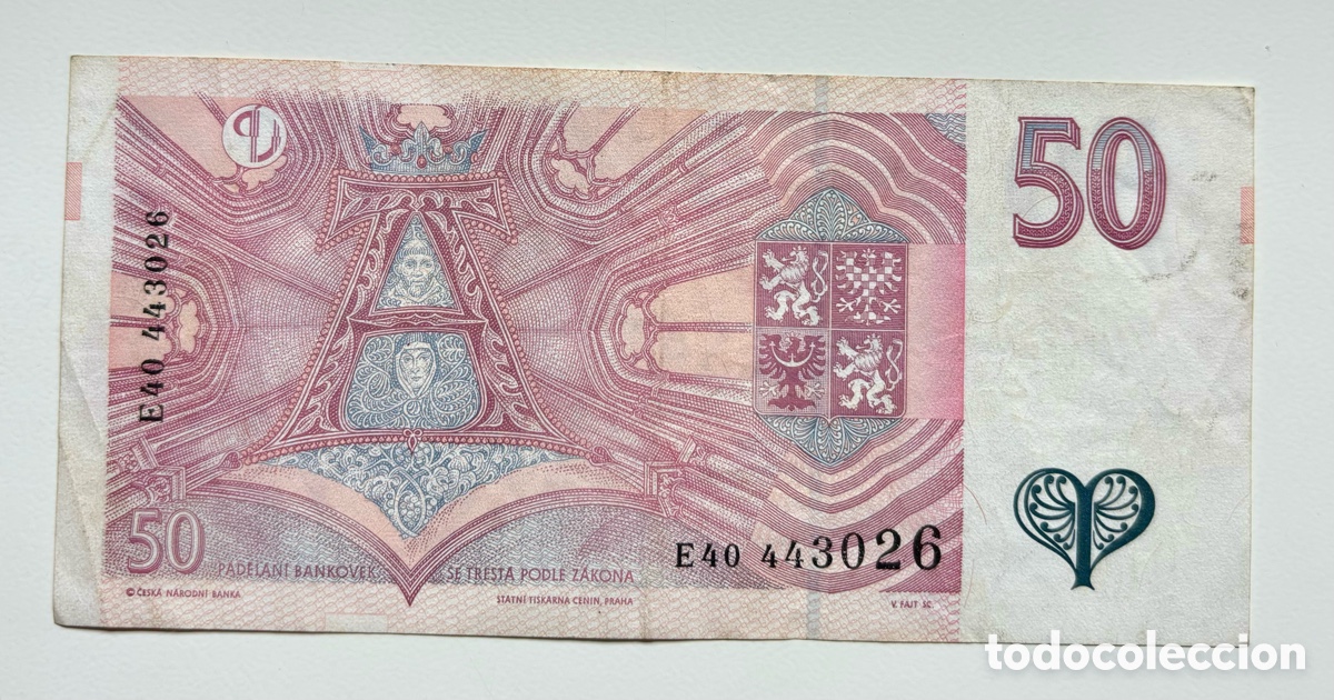 Billetes extranjeros: Billete REPUBLICA CHECA 50 Coronas 1997. Korun
