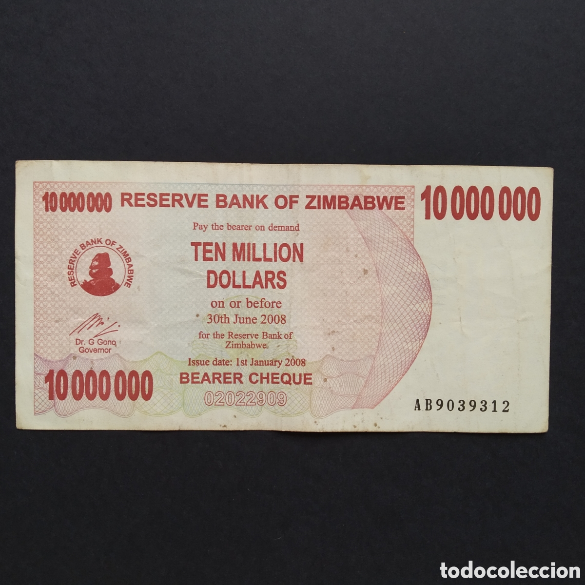 Billetes extranjeros: BILLETE - ZIMBABWE 10000000 DOLLARS 2008 - Foto 1