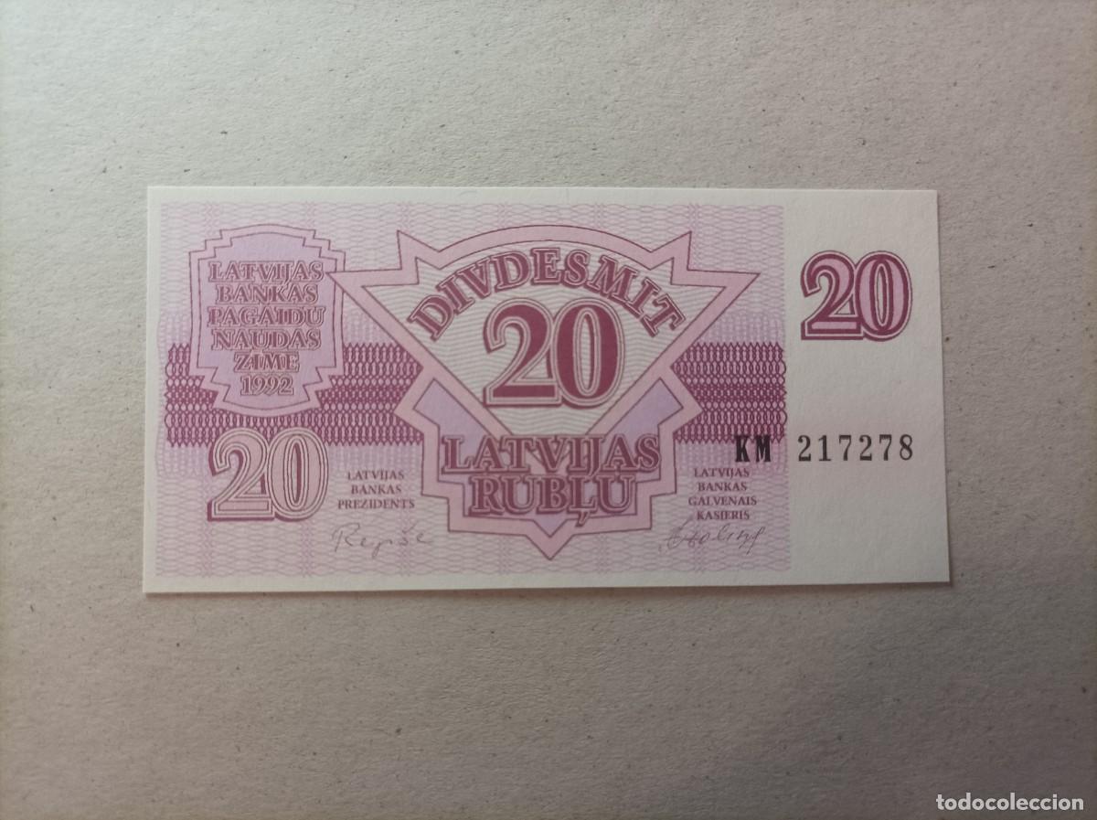 Billetes extranjeros: Billete Letonia, 20 rublos, a&ntilde;o 1992, UNC - Foto 1