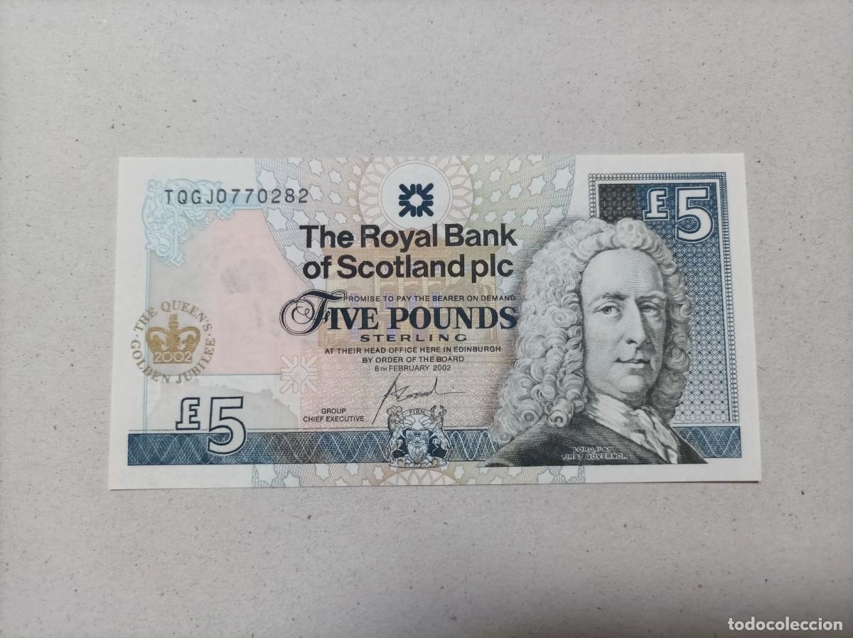 Billetes extranjeros: Billete Escocia, 5 libras, a&ntilde;o 2002, UNC - Foto 2