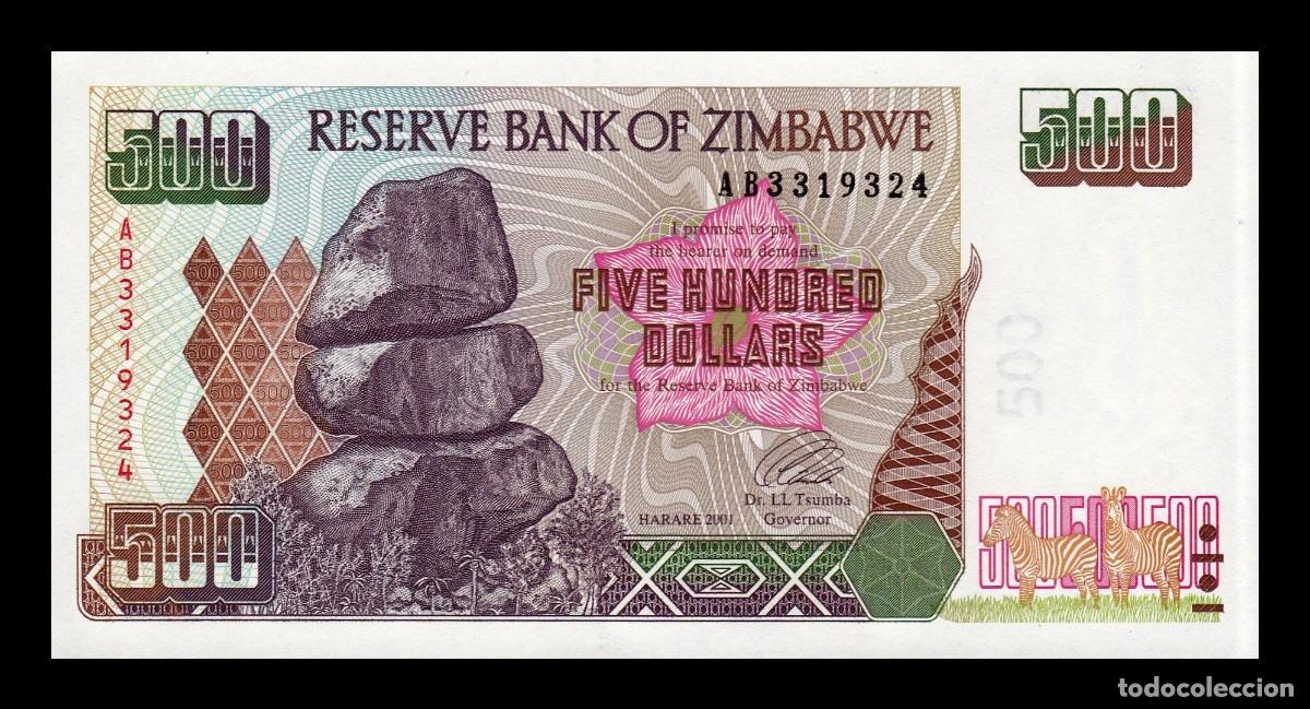Billetes extranjeros: Zimbabwe 500 D&oacute;lares 2001 Pick 11a Sc Unc - Foto 1