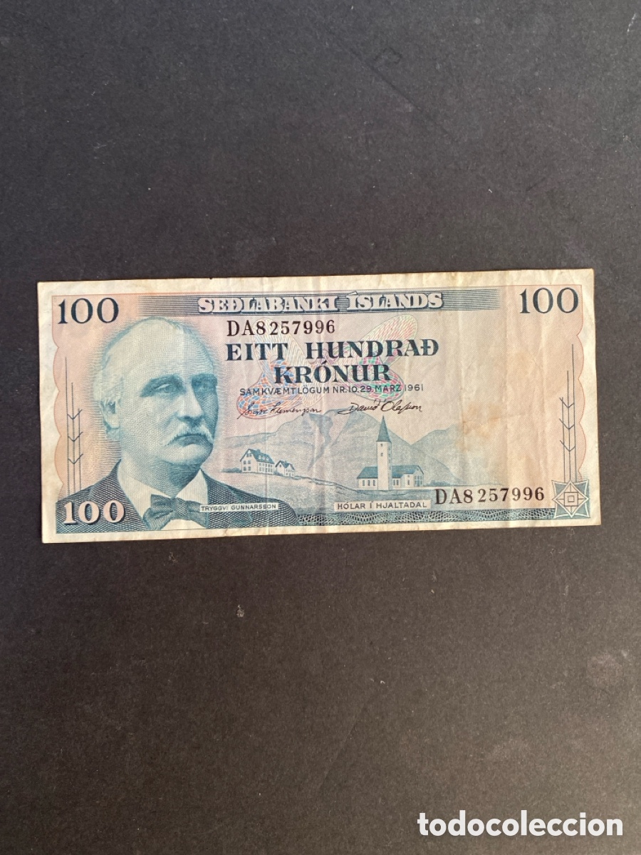 Billetes extranjeros: Billete de Islandia 100 kronur - Foto 1