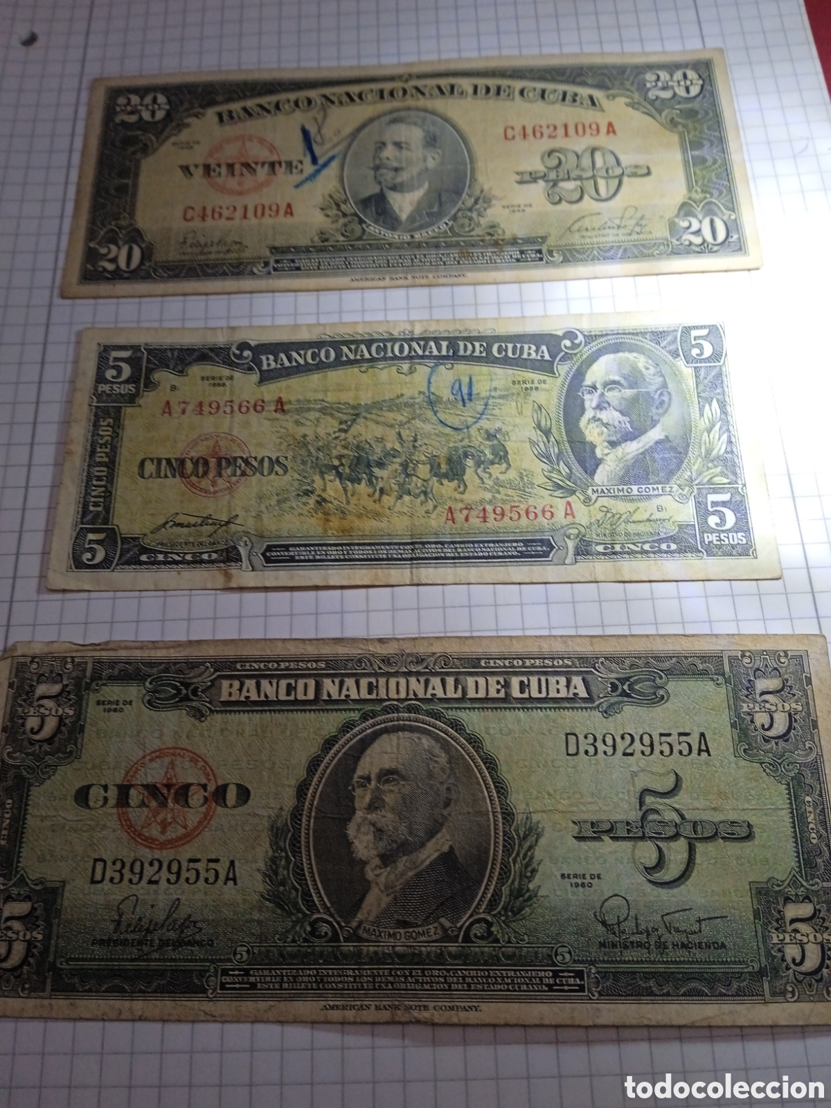 Billetes extranjeros: Lote de 3 billetes de Cuba 1949 - Foto 1