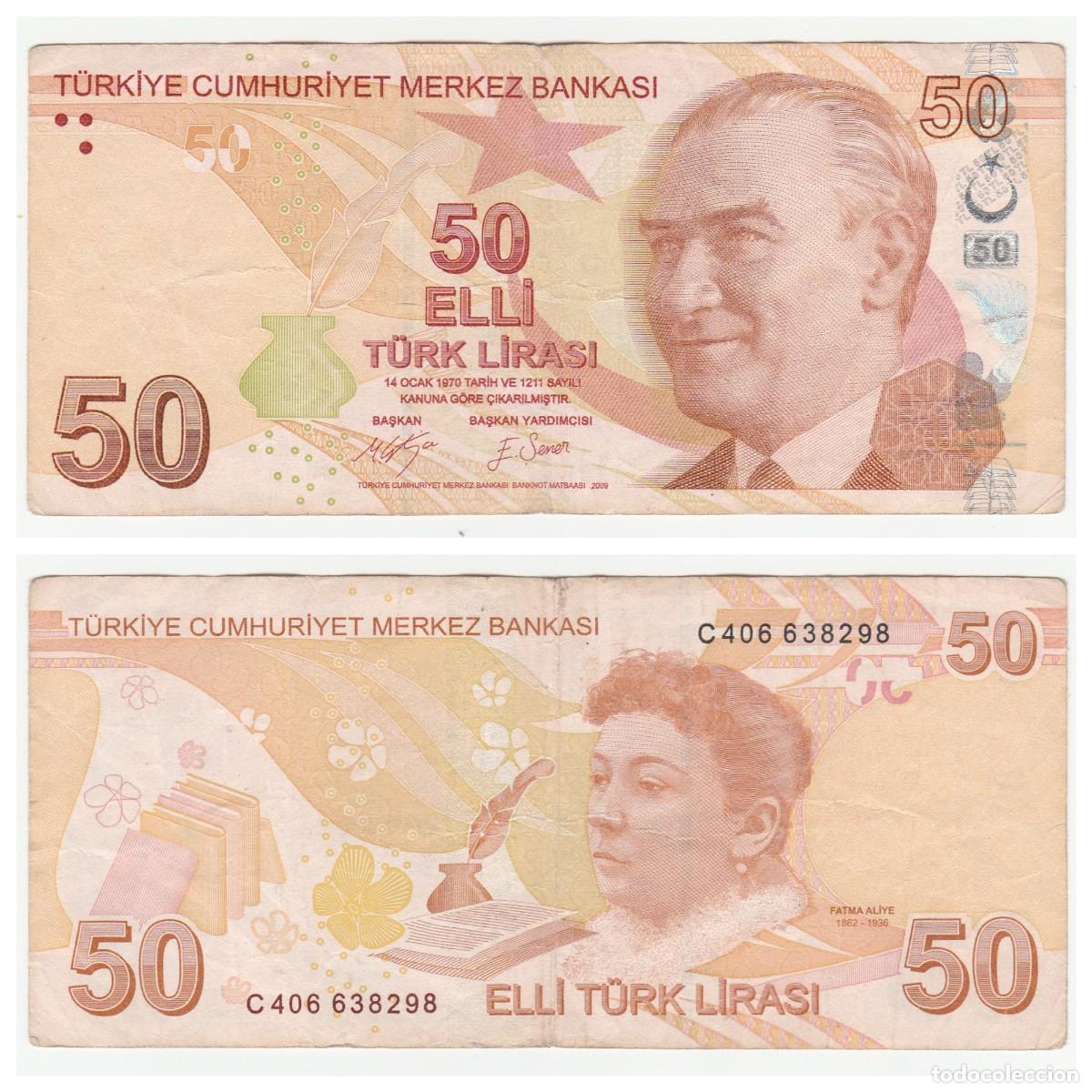International Banknotes: TURQUIA 50 LIRAS 2009 n/s C406638298 CIRCULADO (el billete de la foto)