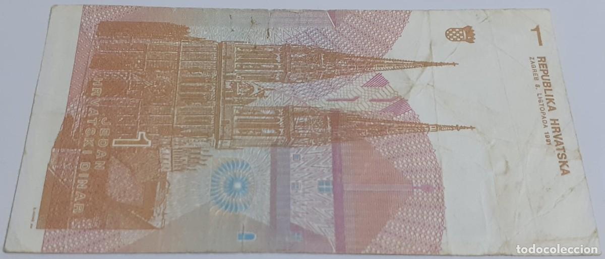 Billetes extranjeros: Billete Croacia. 1 Dinar. 1991. - Foto 2