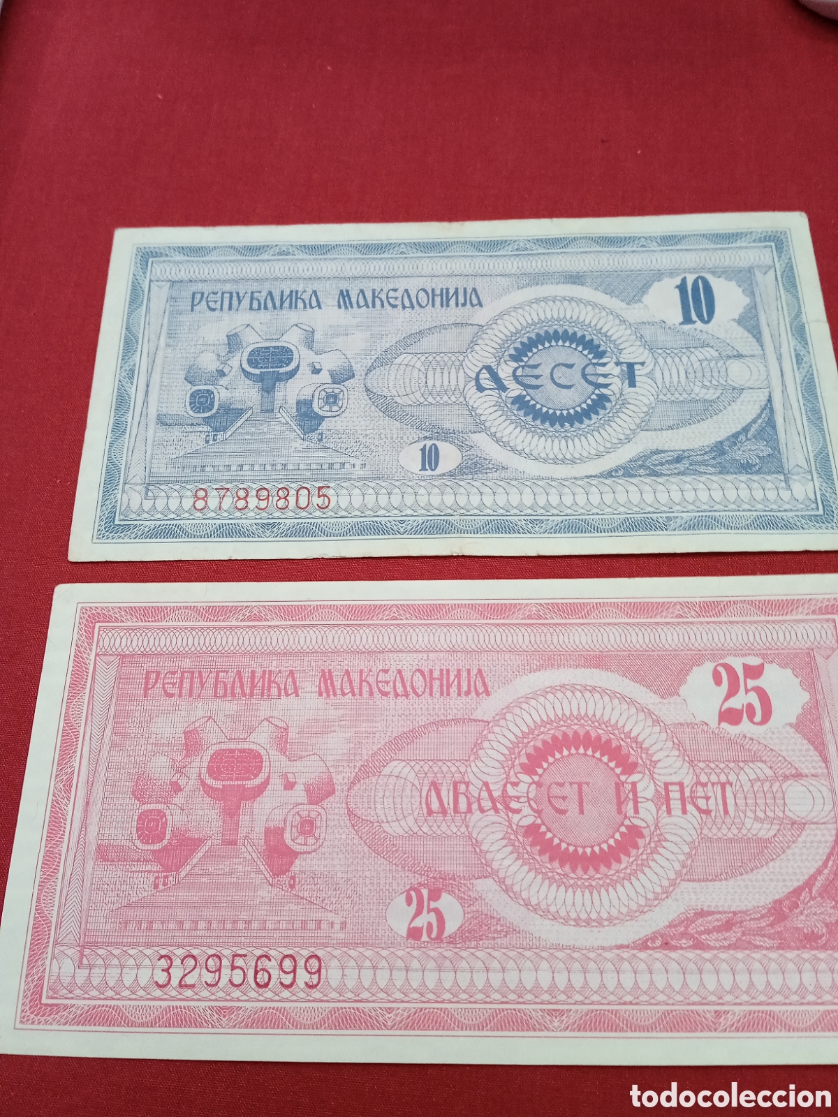 Billetes extranjeros: Billetes Macedonia 1 y 2 Denar - Foto 1