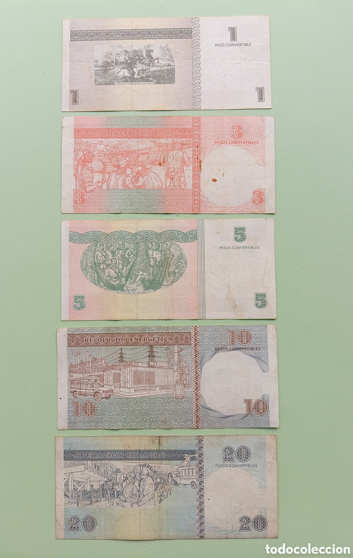 Billetes extranjeros: Billetes de CUC. 1, 3, 5, 10 y 20 (Cuba) - Foto 2