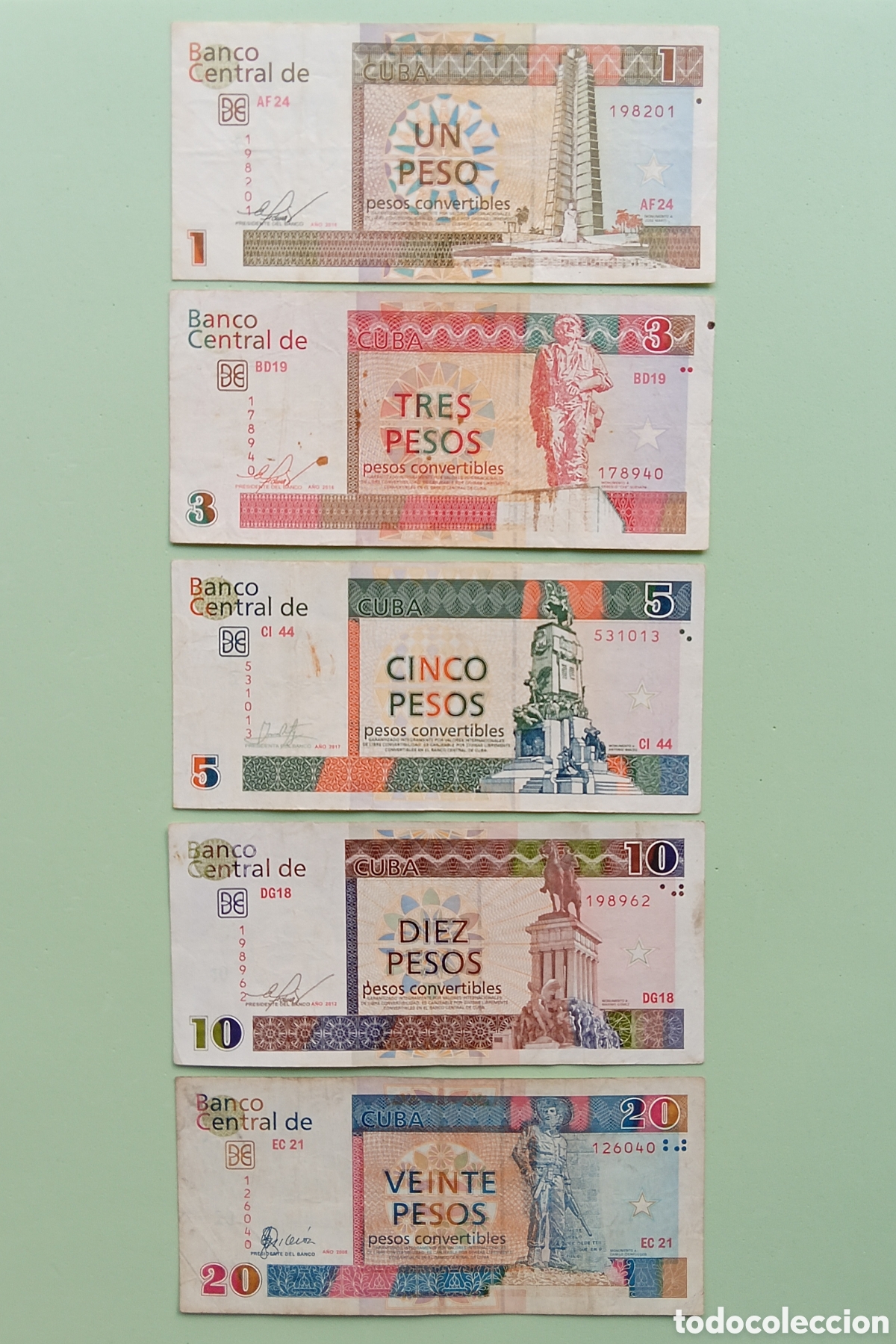 Billetes extranjeros: Billetes de CUC. 1, 3, 5, 10 y 20 (Cuba) - Foto 1