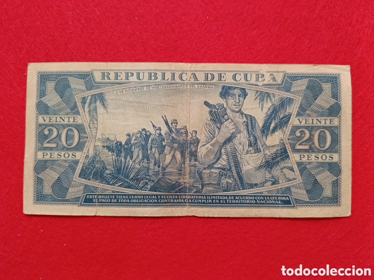 Billetes extranjeros: Billete de 20 pesos Cuba 1971 Circulado - Foto 2