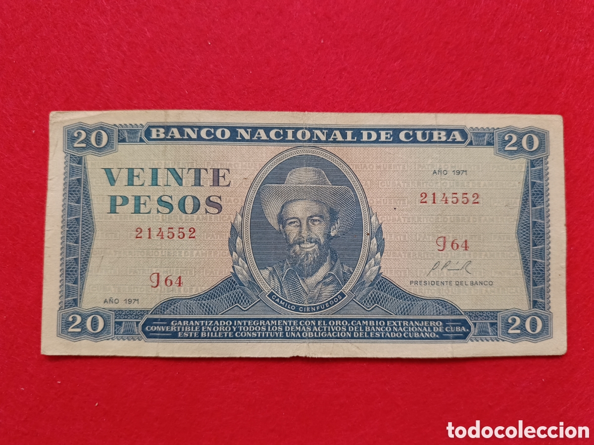 Billetes extranjeros: Billete de 20 pesos Cuba 1971 Circulado - Foto 1