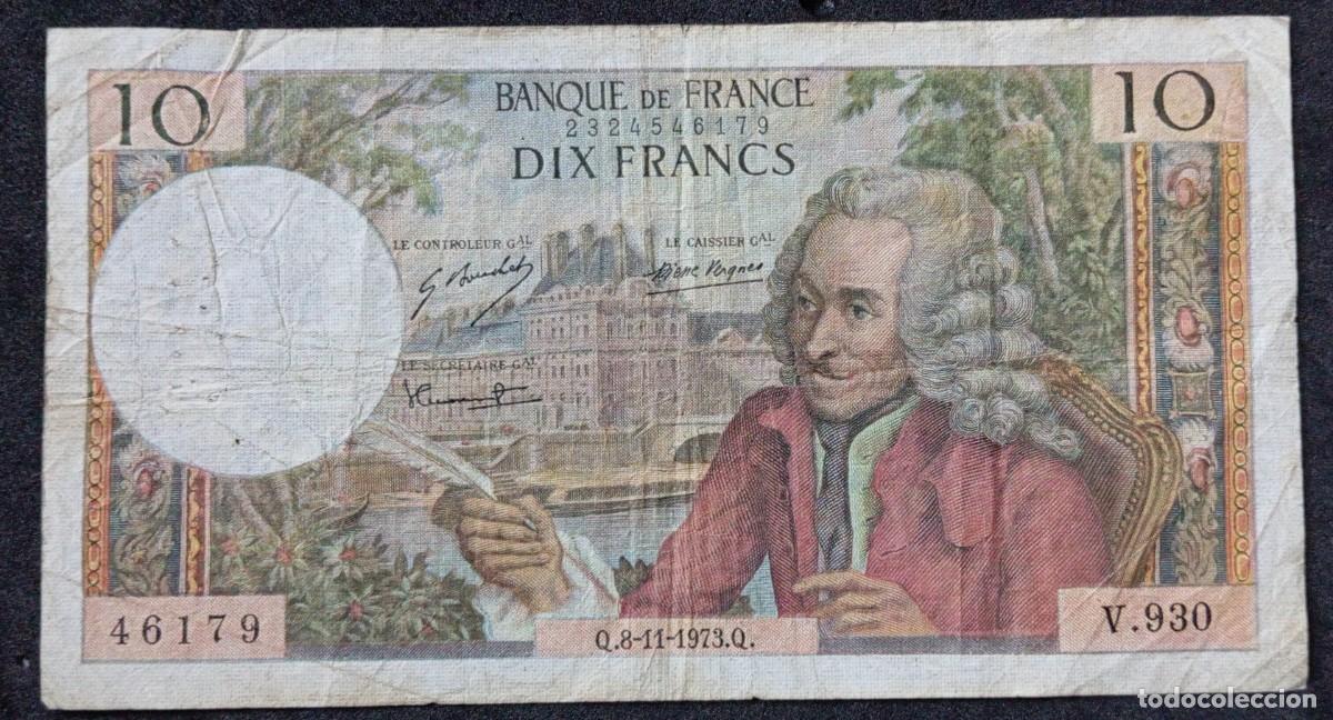 Billetes extranjeros: Francia 10 francos 1973 pick 147D (BC+) - Foto 1