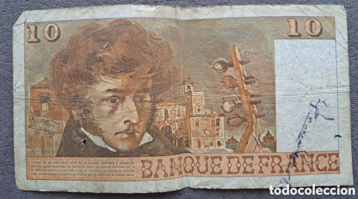 Billetes extranjeros: Diez Francos 1974 H&eacute;ctor Berlioz - Foto 2