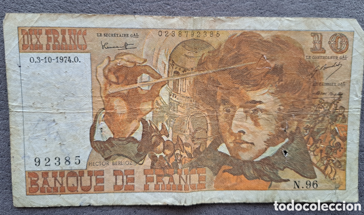 Billetes extranjeros: Diez Francos 1974 H&eacute;ctor Berlioz - Foto 1