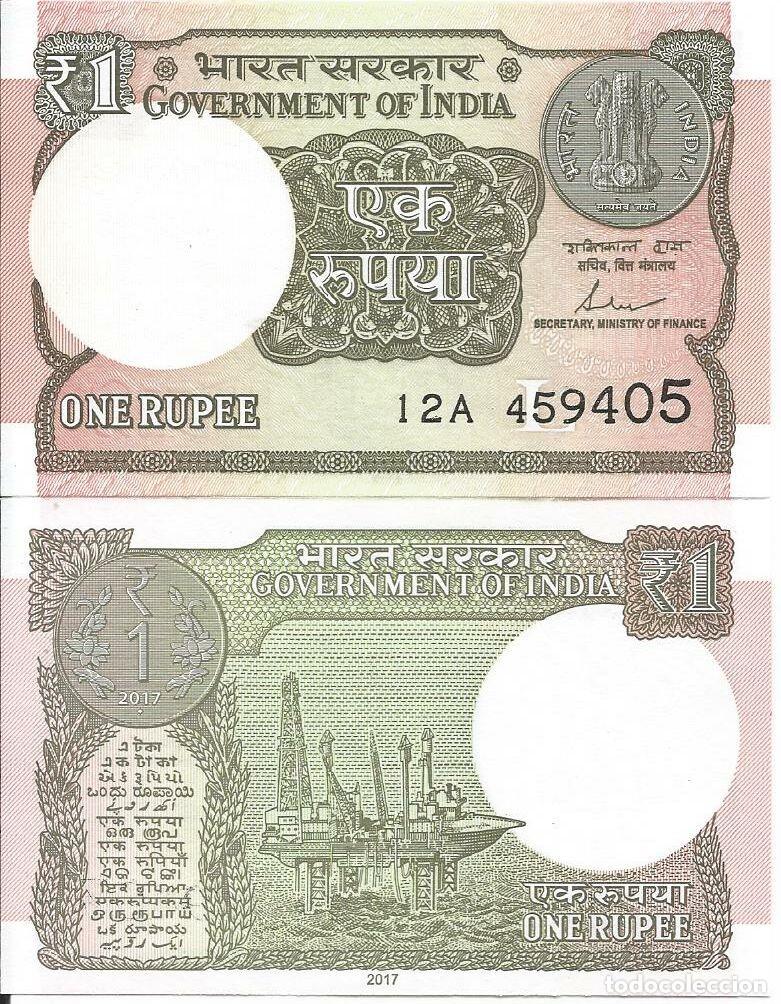Billetes extranjeros: Billete de India 1 rupia 2017 SC - Foto 1