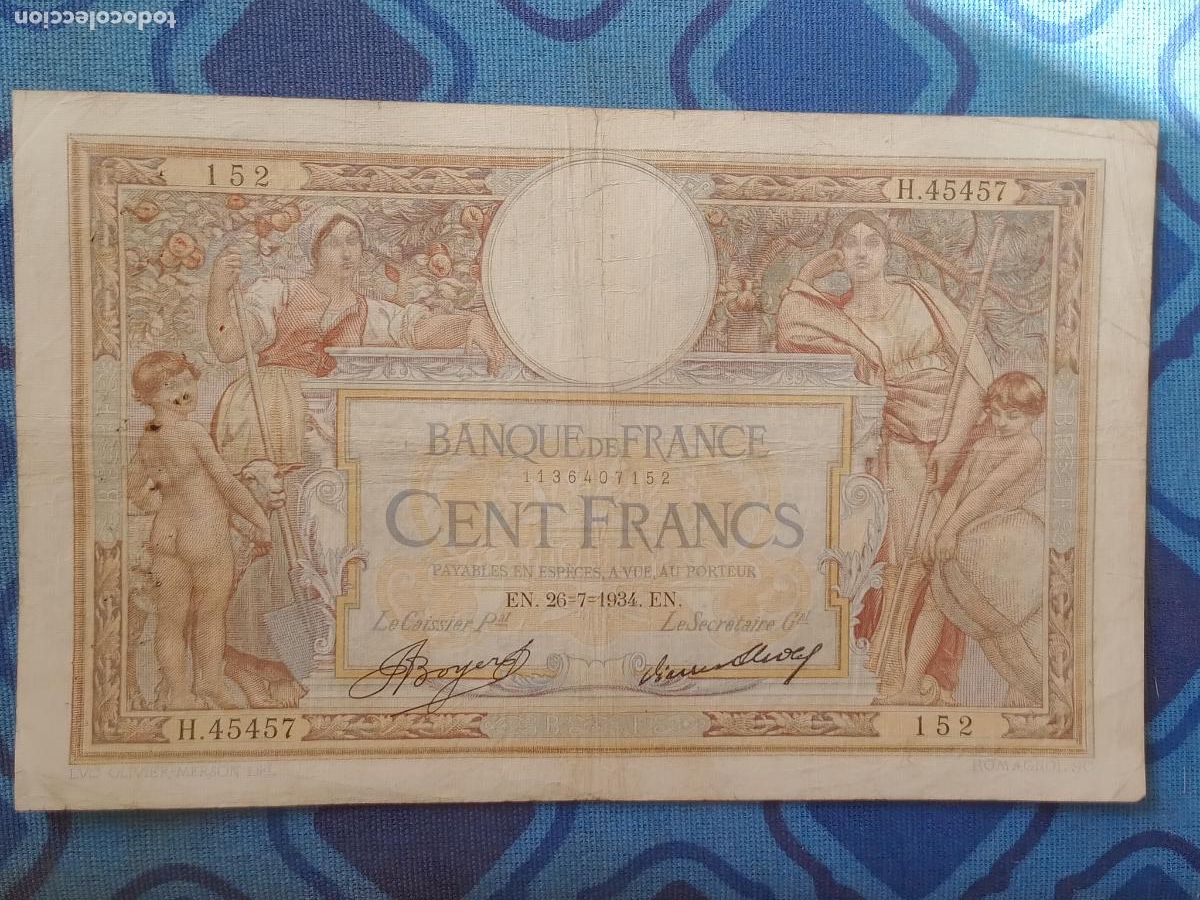 Billetes extranjeros: Francia. 100 francos de 1934 - Foto 1