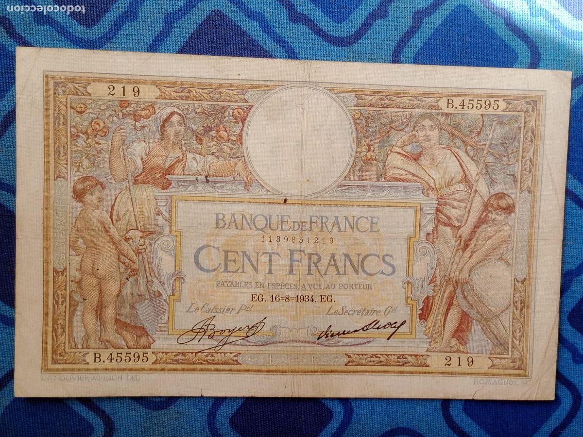 Billetes extranjeros: Francia. 100 francos de 1934 - Foto 1