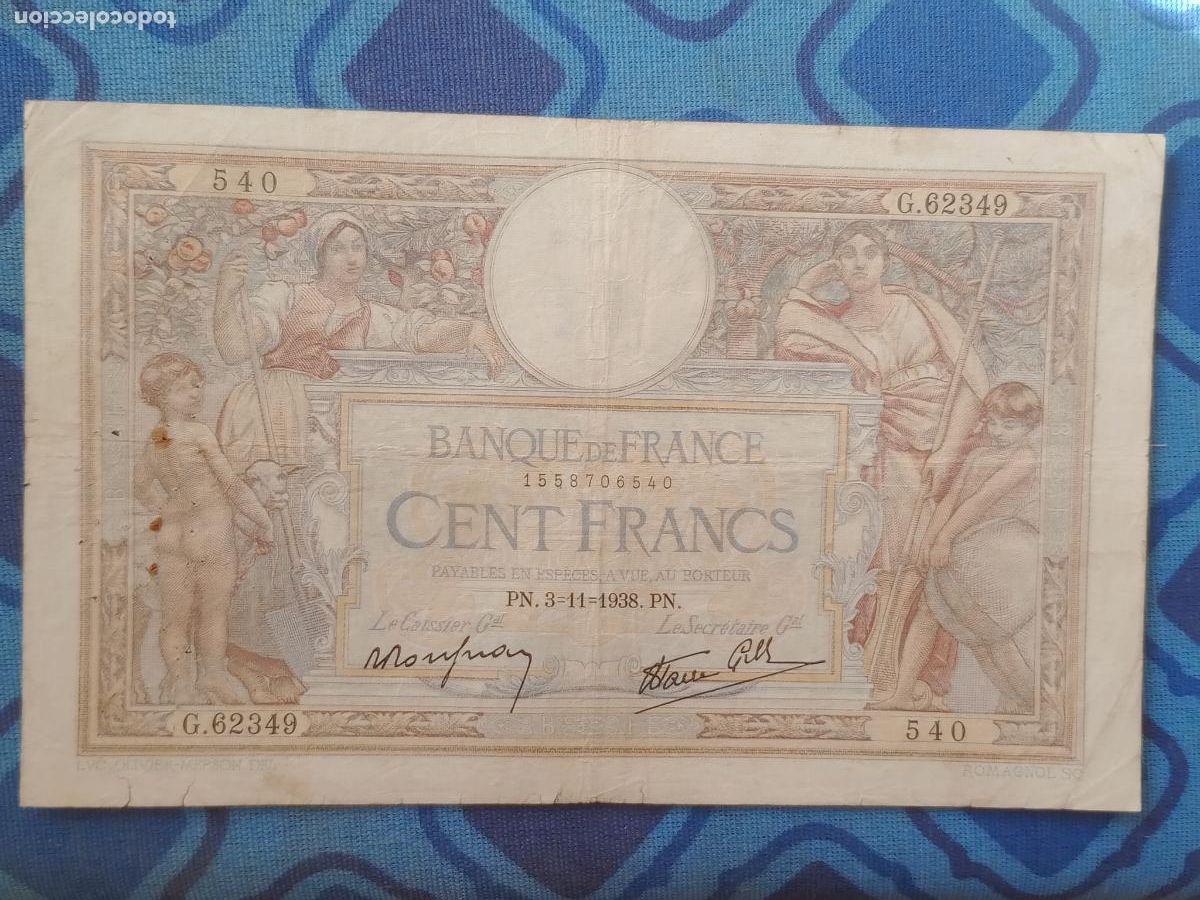 Billetes extranjeros: Francia. 100 francos de 1938 - Foto 1