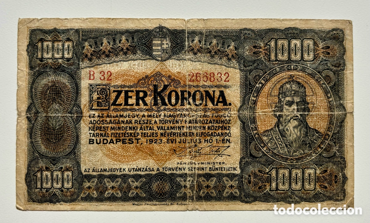 Billetes extranjeros: Billete HUNGRIA 1000 Coronas 1923 . Korona
