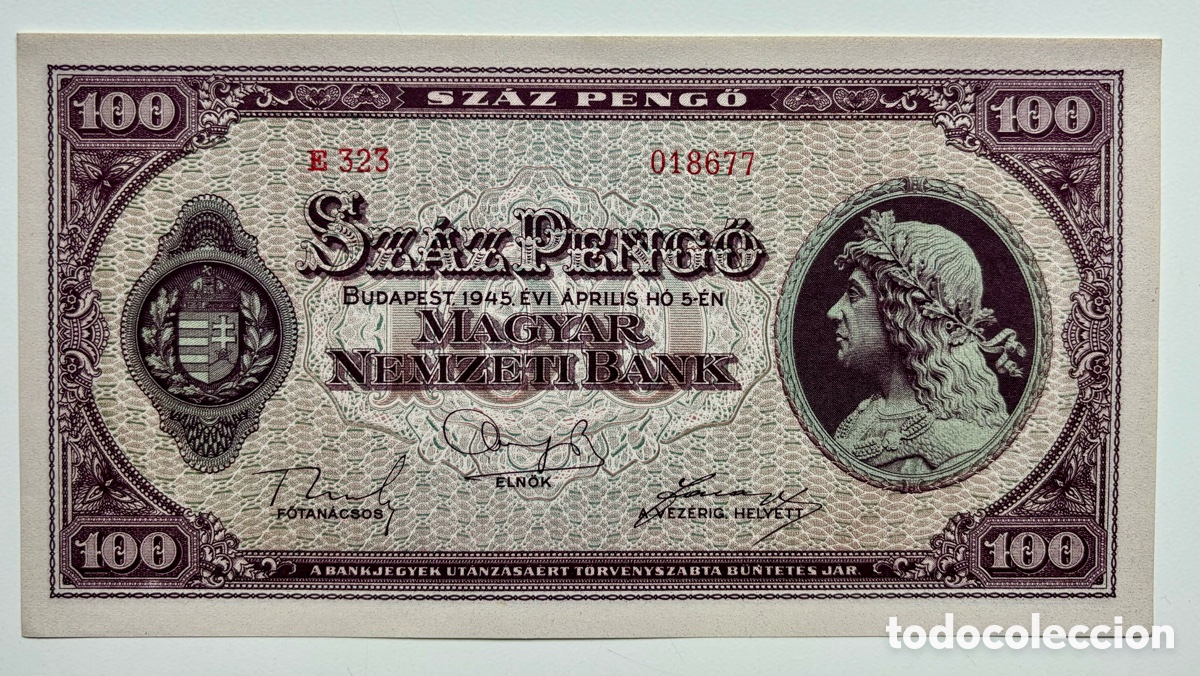 Billets internationaux: Billete HUNGRIA 100 Pengo 1945 SC