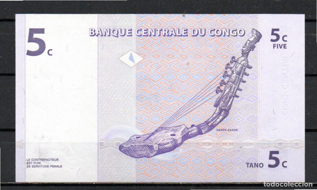 Billetes extranjeros: CONGO 1997, 5 CENTIMES, P-81a, SC-UNC; 2 ESCANER - Foto 2