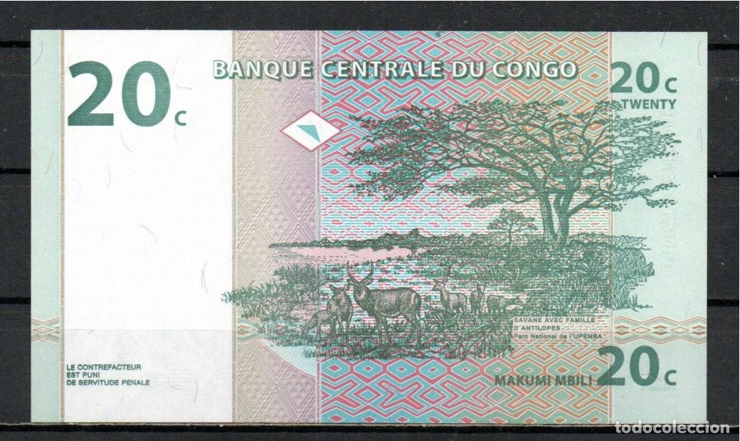 Billetes extranjeros: CONGO 1997, 20 CENTIMES, P-83a, SC-UNC; 2 ESCANER - Foto 2