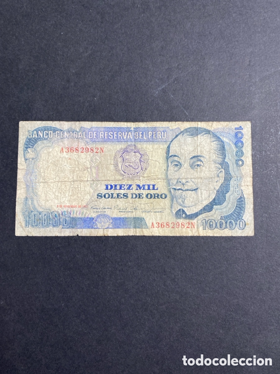 Billetes extranjeros: Billete de Peru 10000 mil soles de oro - Foto 1