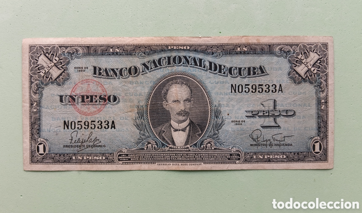 Billetes extranjeros: 1 Peso 1960. Cuba. (Mart&iacute; al Centro) - Foto 1