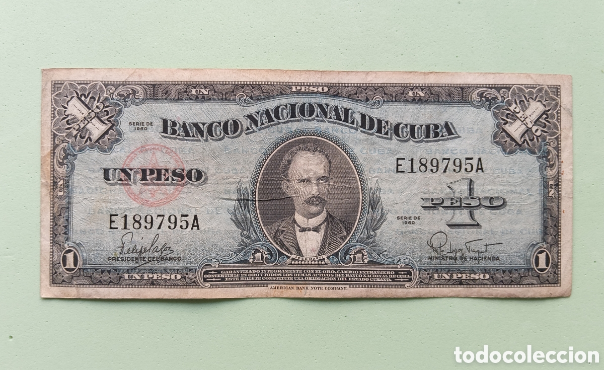 Billetes extranjeros: 1 Peso 1960. Cuba. (Mart&iacute; al Centro) - Foto 1