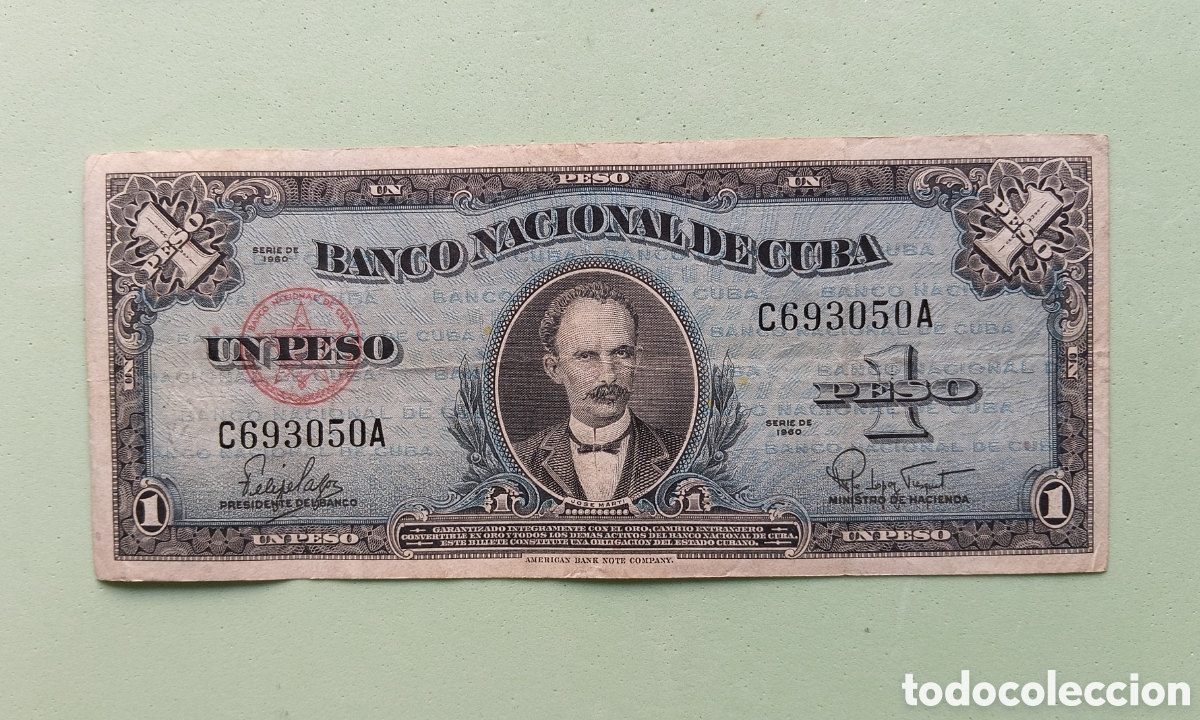 Billetes extranjeros: 1 Peso 1960. Cuba. (Mart&iacute; al Centro) - Foto 1
