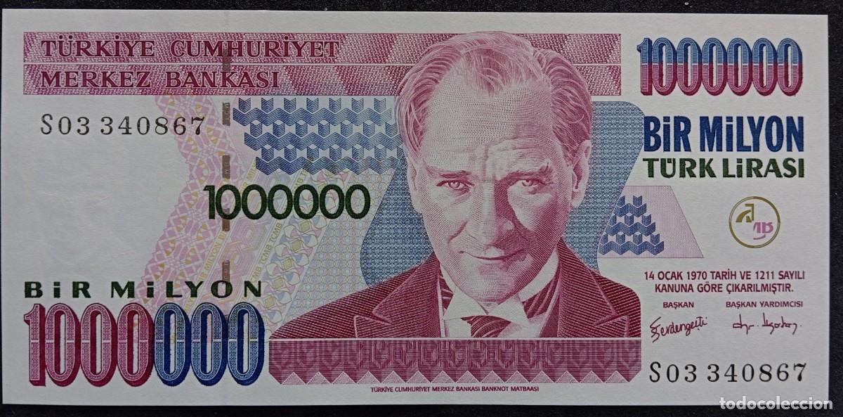 Billetes extranjeros: Turqu&iacute;a 1000000 liras 2002 pick 213B SC UNC - Foto 1