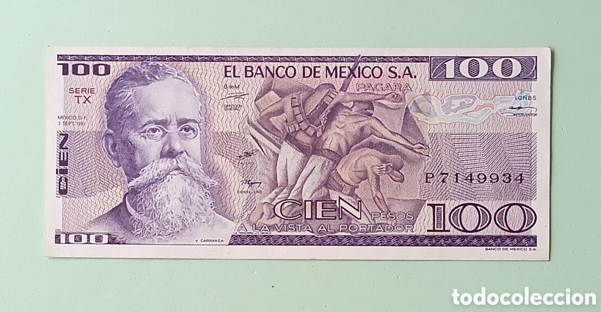 Billetes extranjeros: 100 Pesos. M&eacute;xico. 1981 - Foto 1