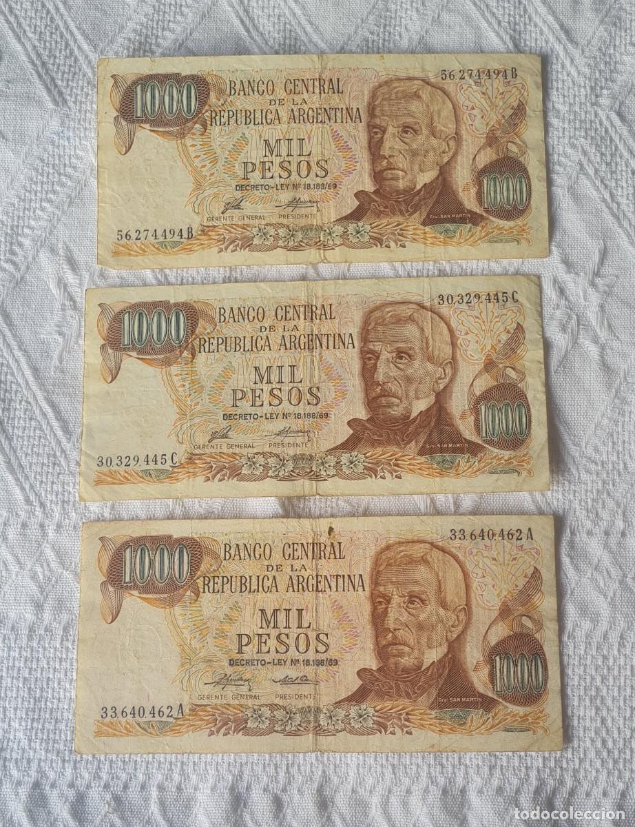Internationale Banknoten: 3 BILLETES 1000 PESOS ARGENTINOS DECRETO LEY 18.888/69