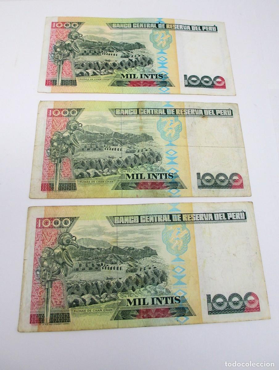 Billetes extranjeros: 3 Billetes de Mil Intis de Per&uacute; de 1988 - Foto 3