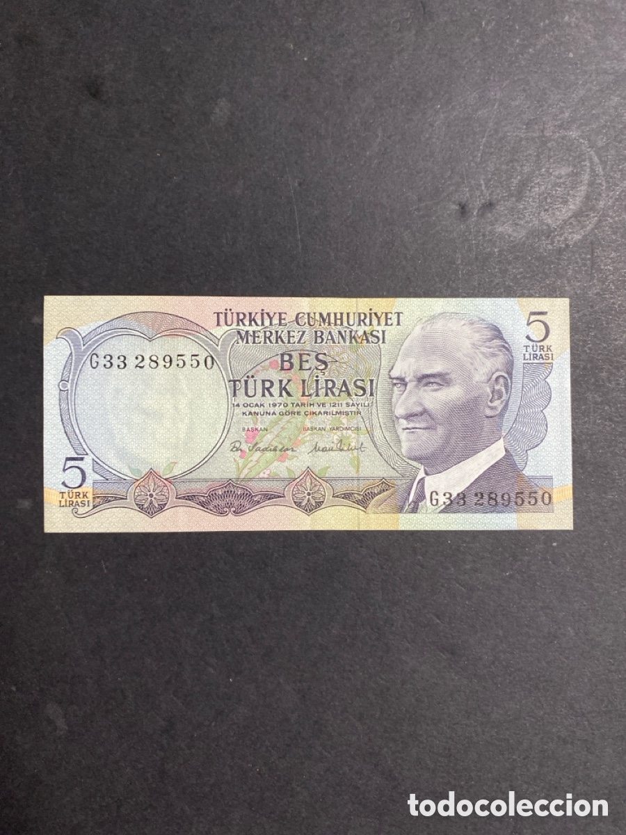 Billetes extranjeros: Billete de Turqu&iacute;a 5 liras - Foto 1