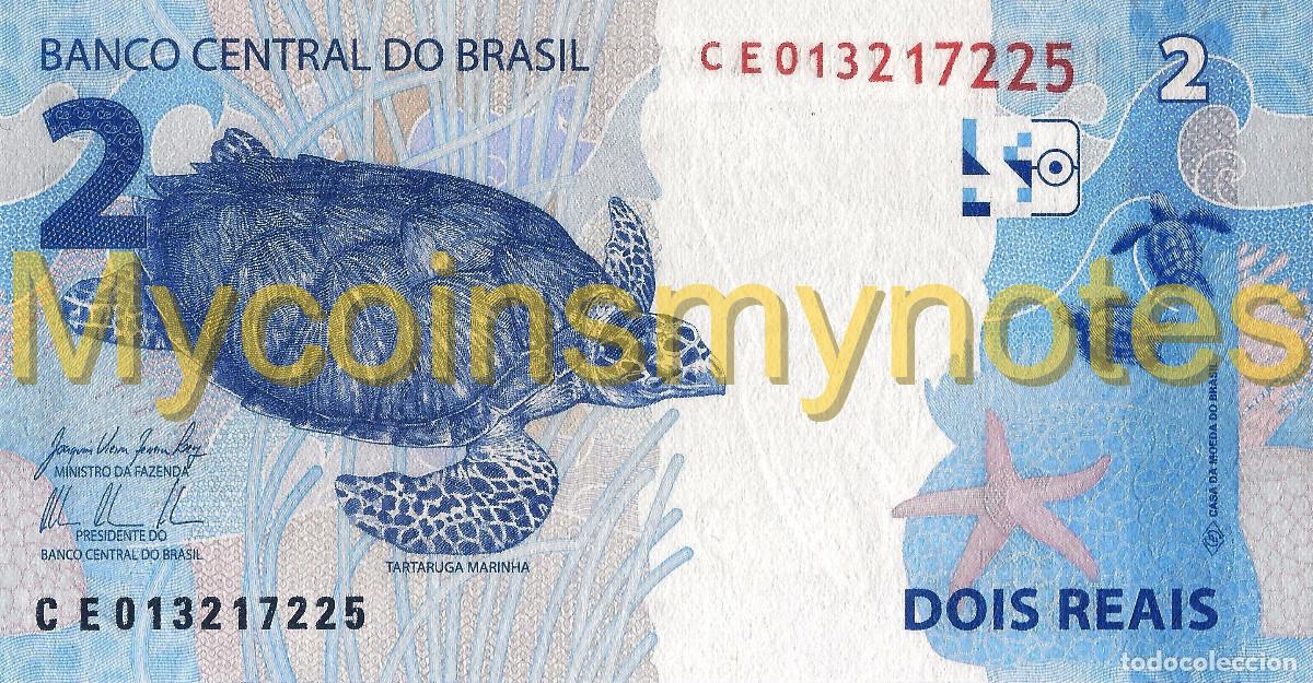 Billetes extranjeros: BRAZIL, 2 REAIS, 2015, Prefix CE, P252b, UNC - Foto 2