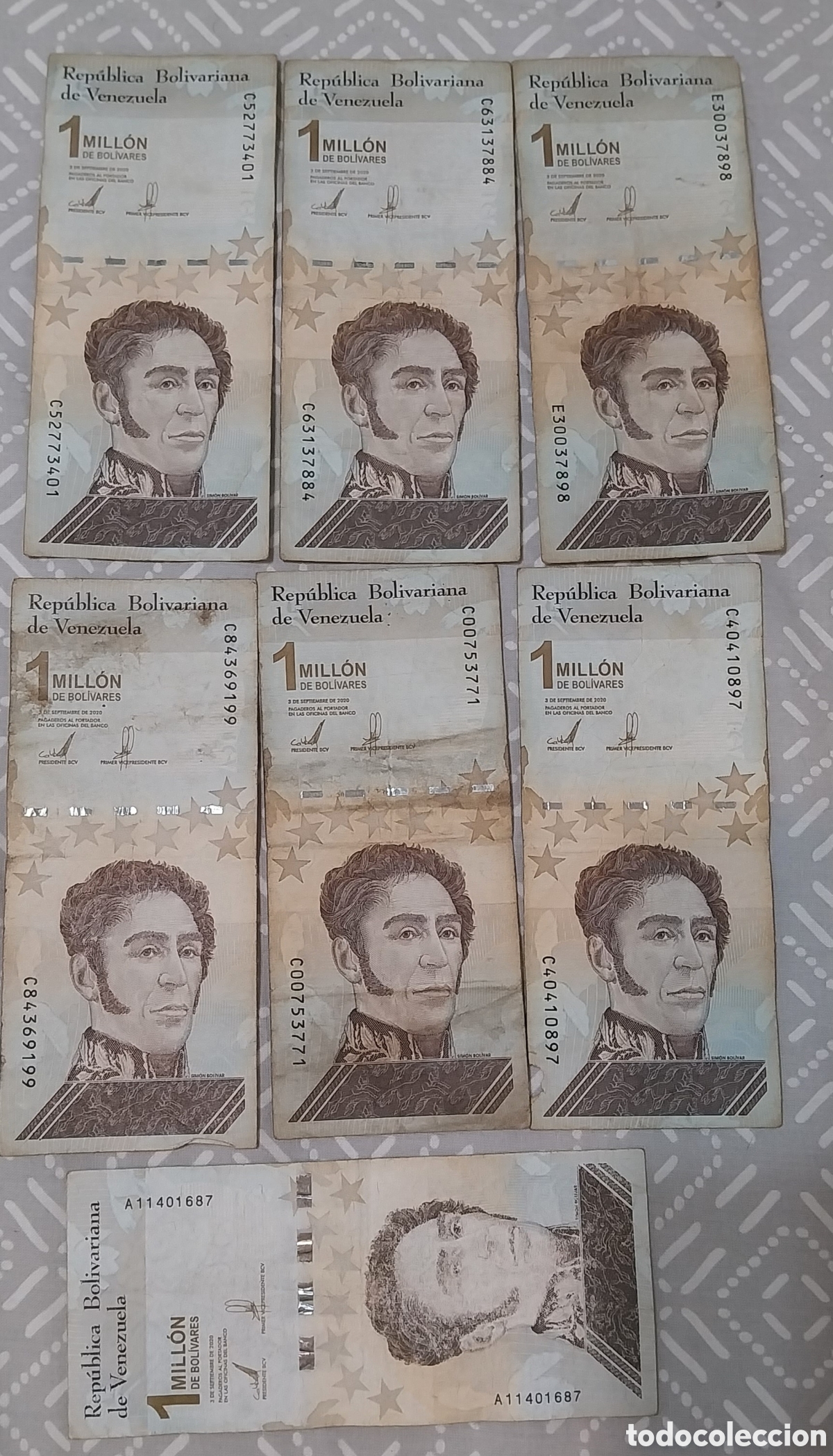 Billetes extranjeros: Lote 7 billetes de 1 million venezuela