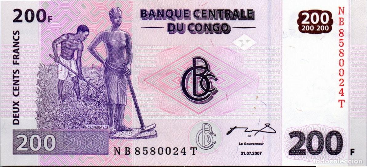 Billetes extranjeros: CONGO 2007 ,200 FRANCS, P-99Aa.2, SC-UNC; 2 ESCANER - Foto 1