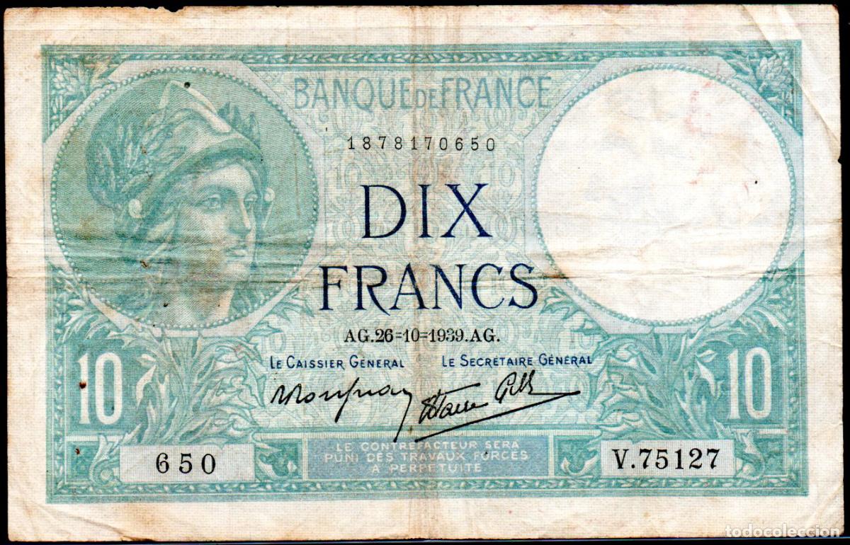Billetes extranjeros: FRANCIA - 10 FRANCOS 1939 - Pick. 84 - Foto 1