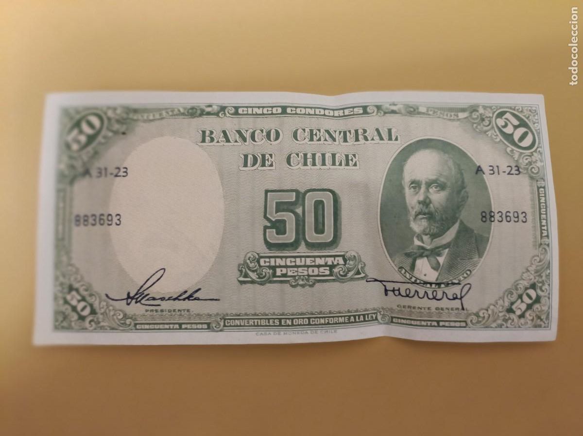 Billetes extranjeros: banco central de chile 50 pesos - Foto 1