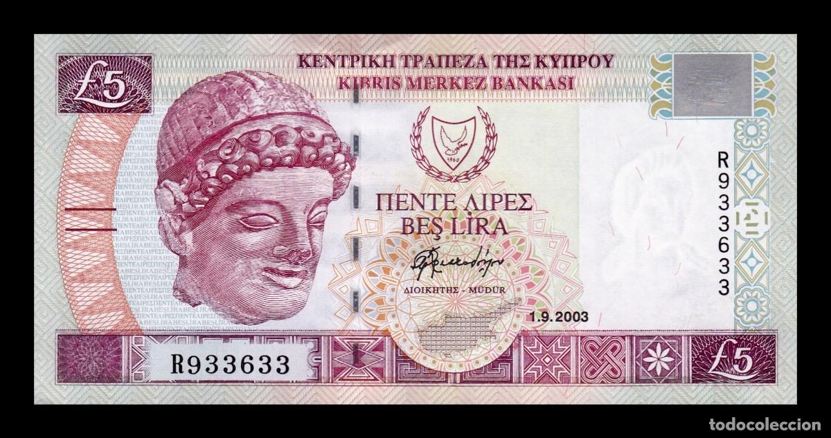 Billetes extranjeros: Chipre 5 Libras 2003 Pick 61b Sc Unc - Foto 1