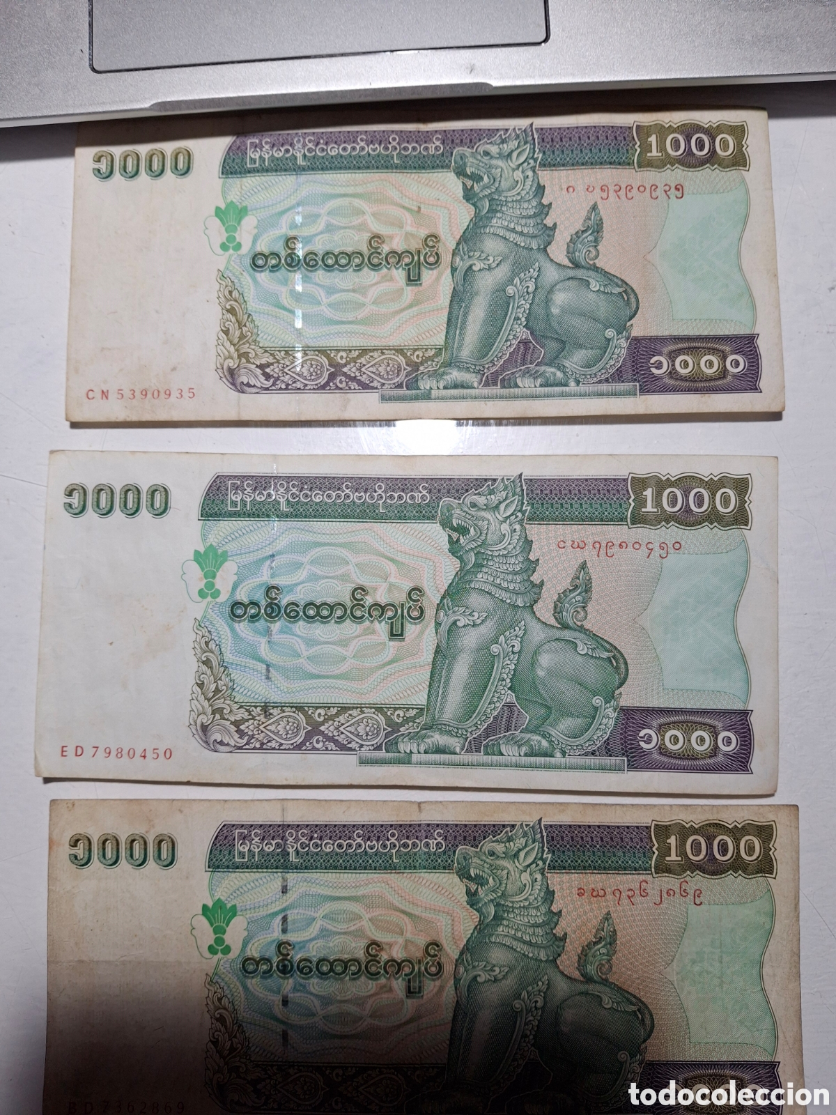 Billetes extranjeros: 4 billetes Myanmar Kyats - Foto 2