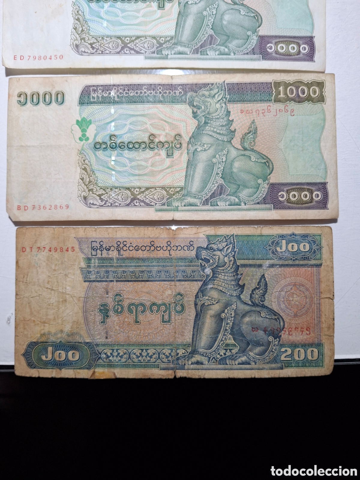 Billetes extranjeros: 4 billetes Myanmar Kyats - Foto 3