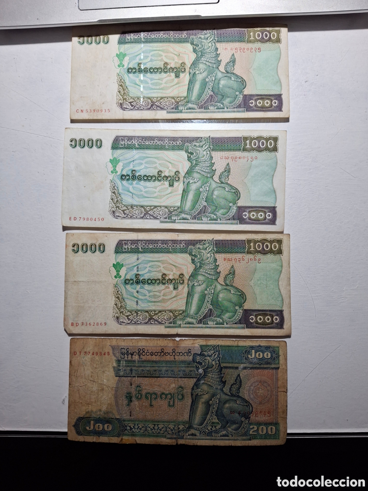 Billetes extranjeros: 4 billetes Myanmar Kyats - Foto 1